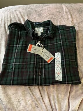 St. John's Bay Dark Green and Black Plaid Long Sleeve Shirt